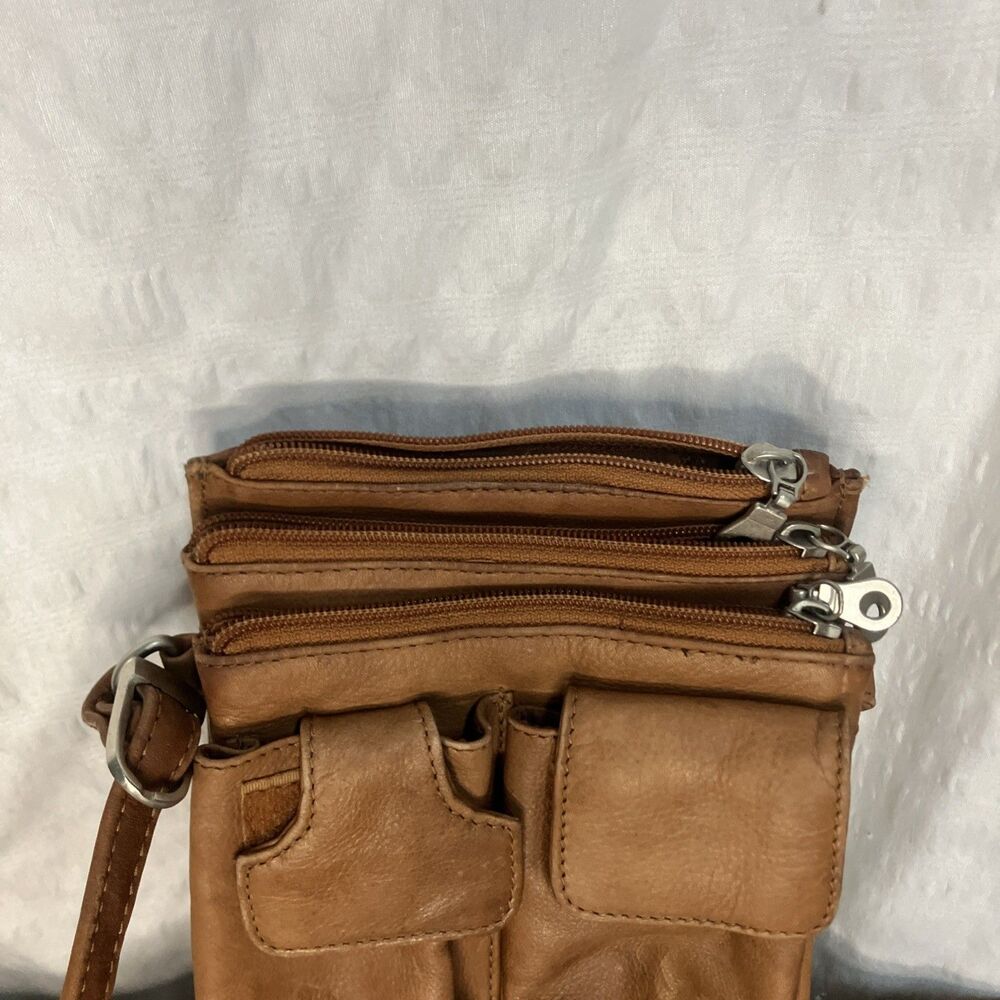 Paul & Taylor Leather Crossbody Bag Brown 8”x6” - Picture 3 of 10